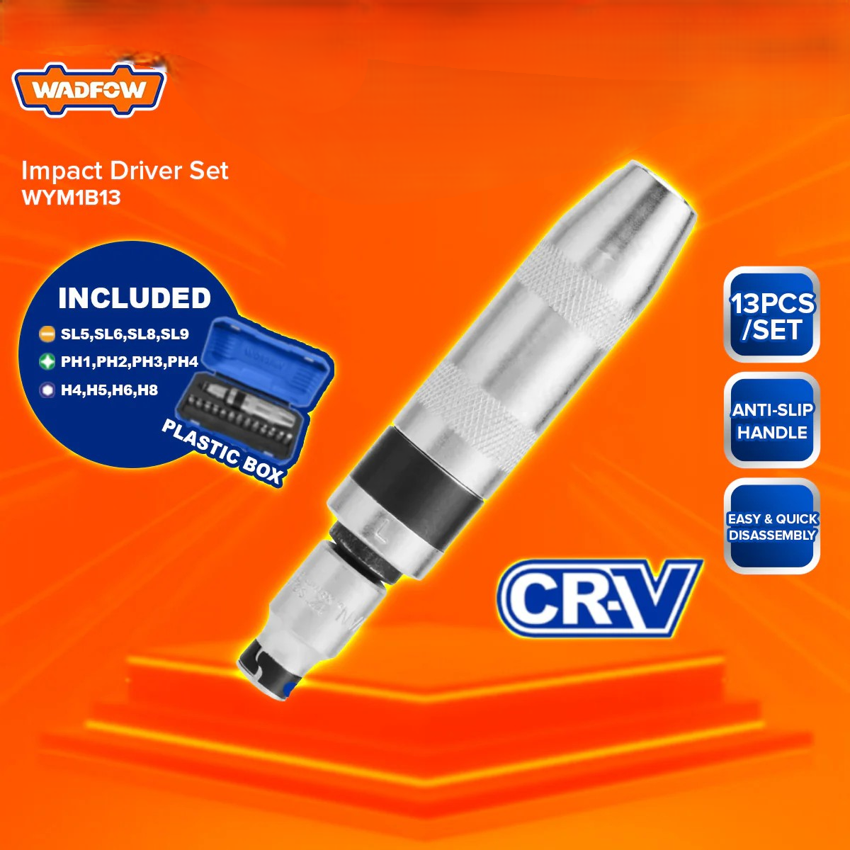 SET DESTORNILLADOR DE IMPACTO 13 PZAS PUNTAS WADFOW WYM1B13 - 8