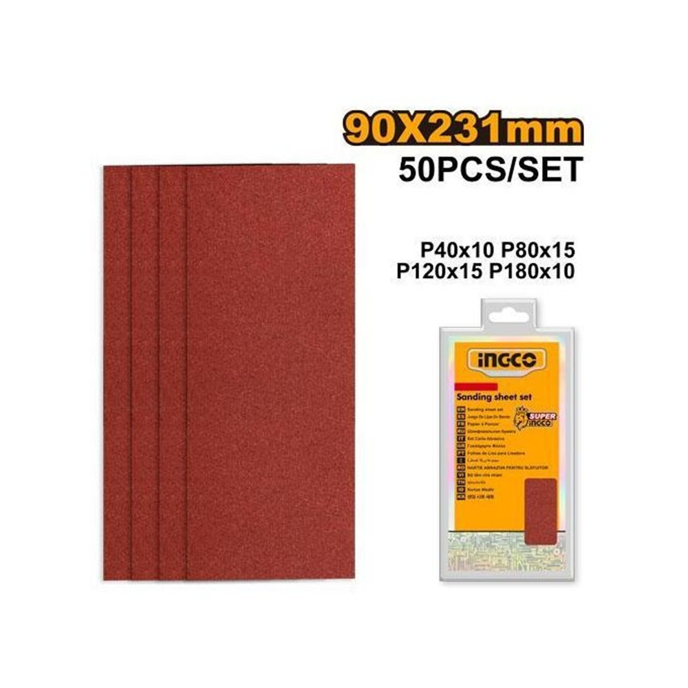 SET 50 LIJAS P40 P80 P120 P180 INGCO 90X231 MM AKFS2401012 - 5