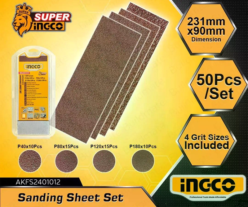 50 HOJAS DE LIJA PARA PULIR 90X231MM GRANO VARIADO INGCO 0 - 6