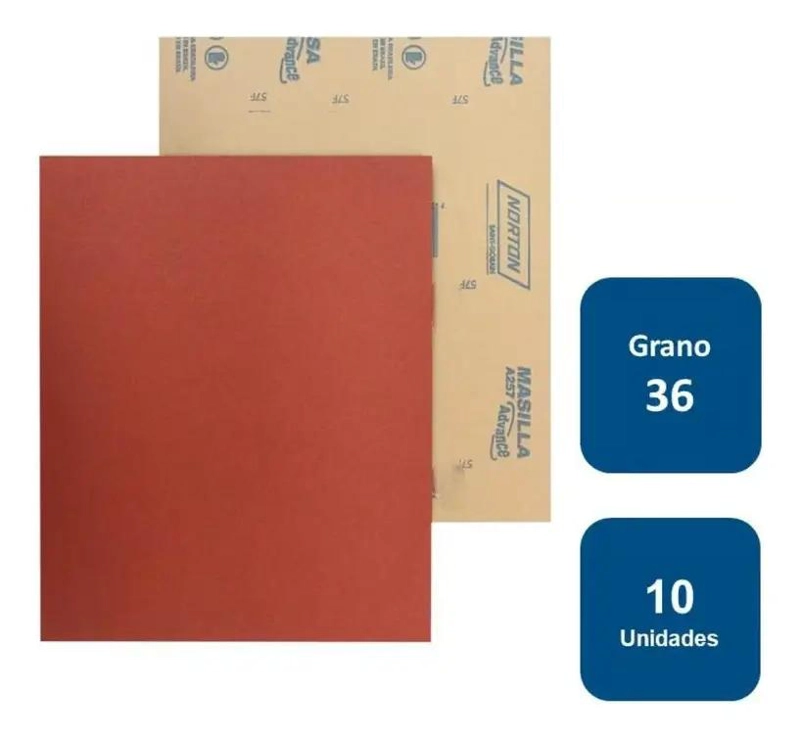 SET 10 LIJAS EN SECO MADERA MASILLA NORTON 225X275 MM A-257 36 - 1