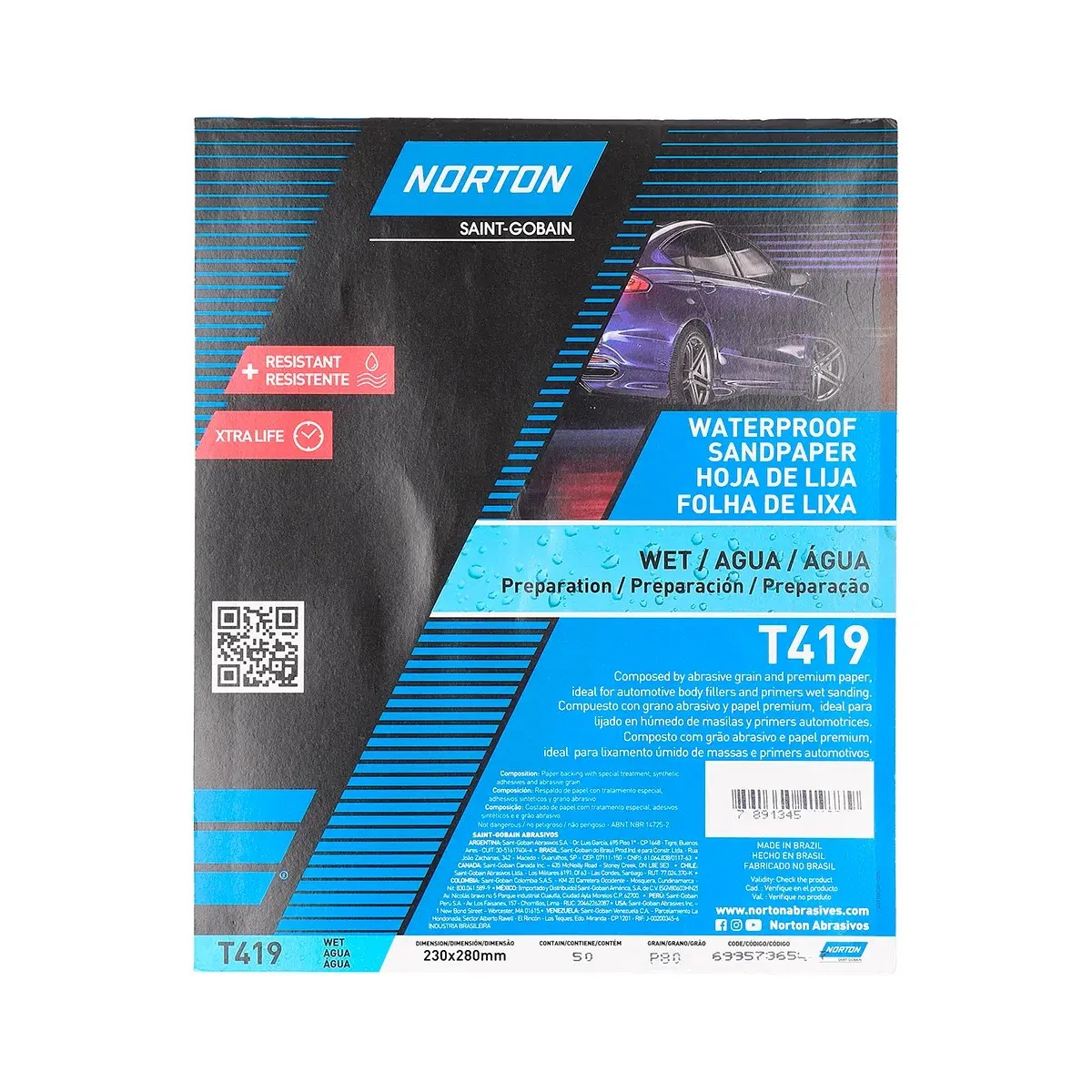 SET 10 LIJAS AL AGUA AUTOMOTRIZ T-419 230X280 MM NORTON GRANO 80 - 3