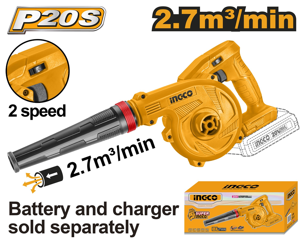 SOPLADOR INALAMBRICO VELOCIDAD VARIABLE 20V INGCO CABLI20018 - 1