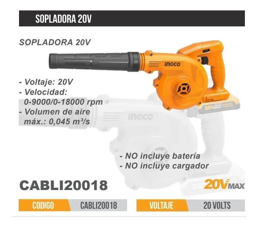 SOPLADOR INALAMBRICO VELOCIDAD VARIABLE 20V INGCO CABLI20018 - 3