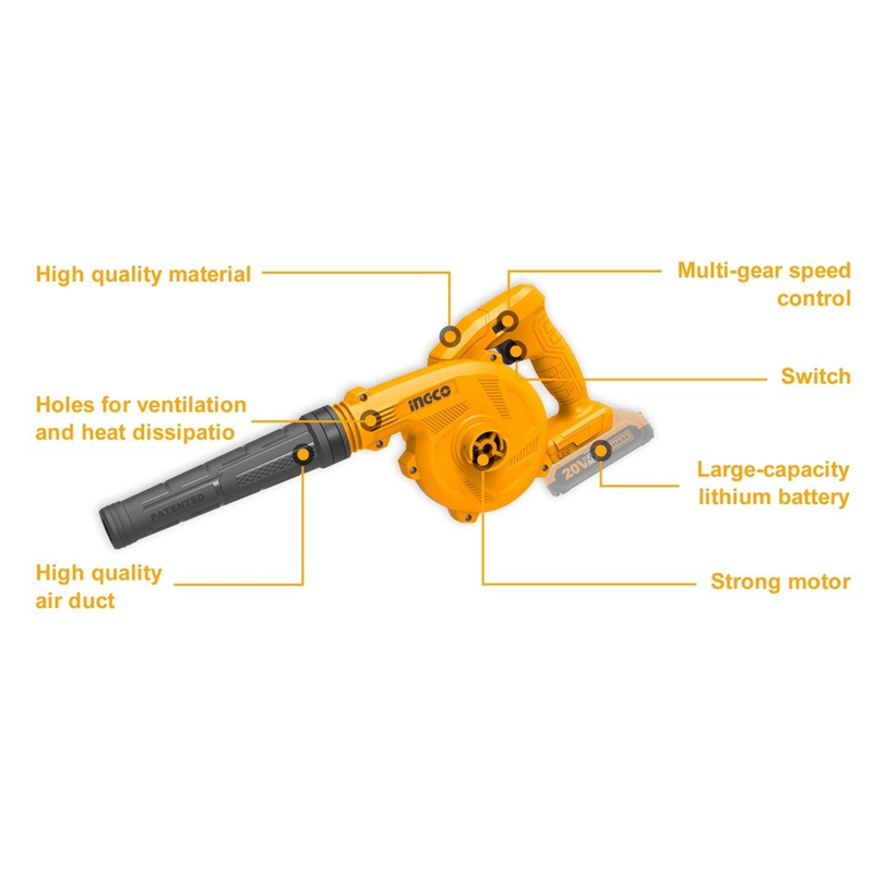 SOPLADOR INALAMBRICO VELOCIDAD VARIABLE 20V INGCO CABLI20018 - 4