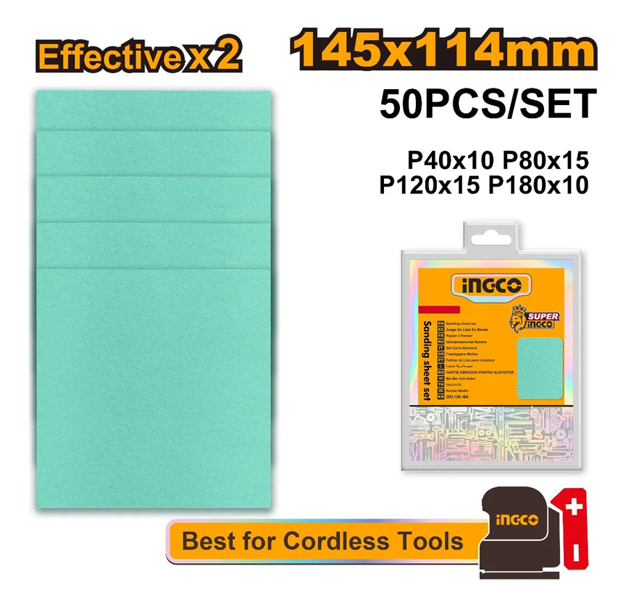 SET 50 LIJAS P40 80 120 180 MULTIMATERIAL 145X114 MM INGCO - 1