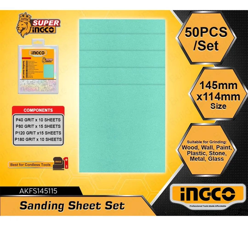 SET 50 LIJAS P40 80 120 180 MULTIMATERIAL 145X114 MM INGCO 40 - 2