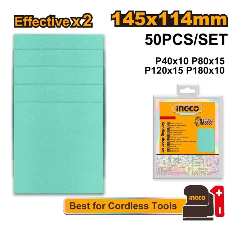 SET 50 LIJAS P40 80 120 180 MULTIMATERIAL 145X114 MM INGCO 40 - 4