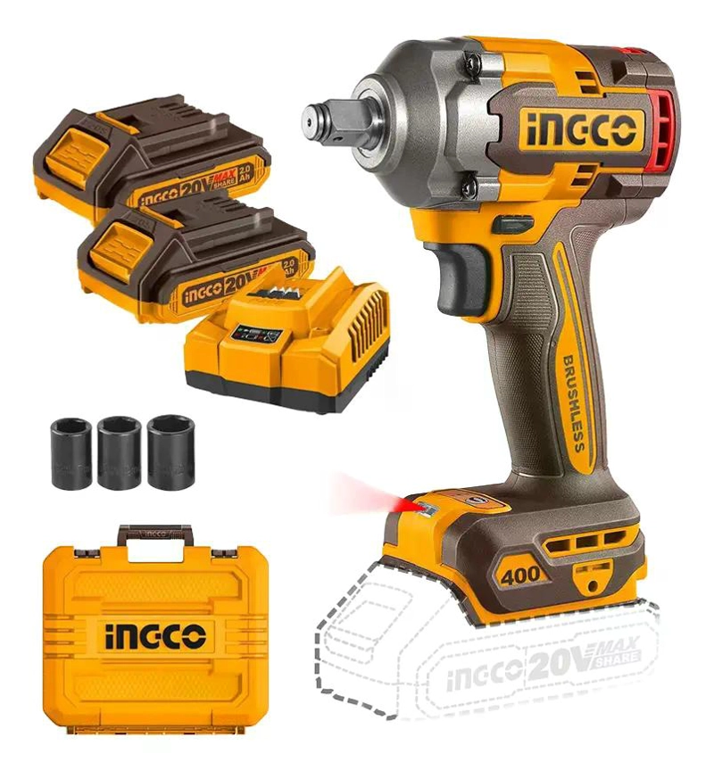 PISTOLA LLAVE DE IMPACTO BL 1/2 20V 400 NM INGCO CIWLI2040 NARANJA OSCURO 20V - 1
