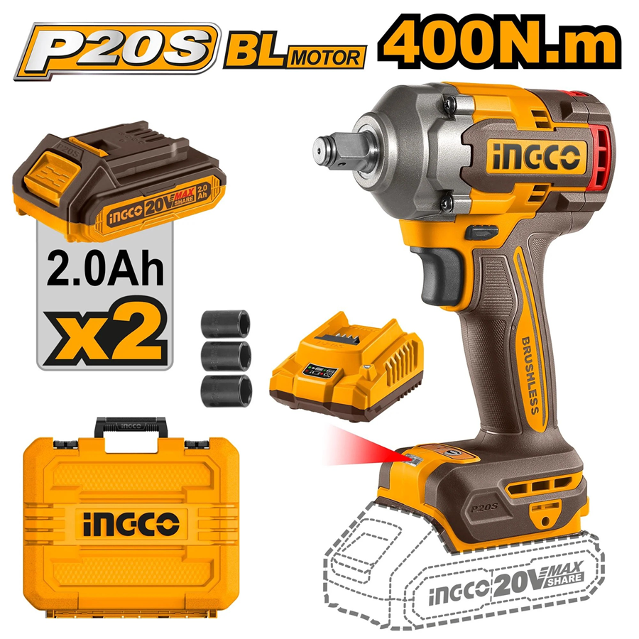 PISTOLA LLAVE DE IMPACTO BL 1/2 20V 400 NM INGCO CIWLI2040 - 1