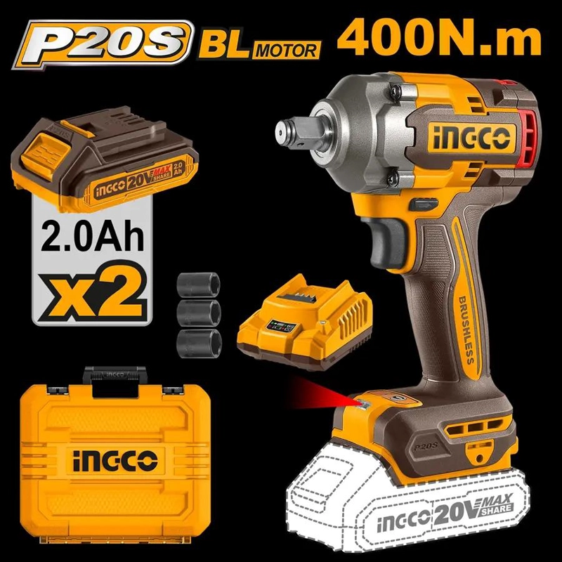 PISTOLA LLAVE DE IMPACTO BL 1/2 20V 400 NM INGCO CIWLI2040 NARANJA OSCURO 20V - 2