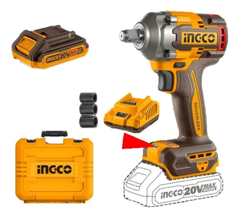 PISTOLA LLAVE DE IMPACTO BL 1/2 20V 400 NM INGCO CIWLI2040 NARANJA OSCURO 20V - 7