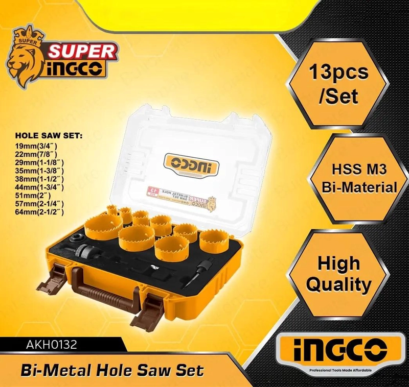 SET 13 PZ SIERRA COPA BI-METAL INGCO 19-64 MM MALETA AKH0132 - 2