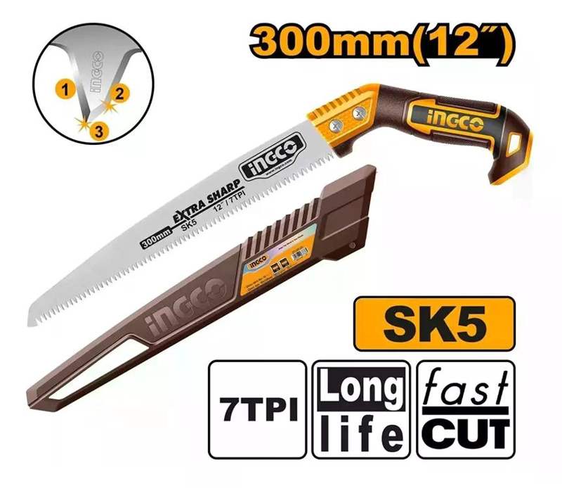 SERRUCHO DE PODA RECTO INDUSTRIAL 300 MM 12 P INGCO HPS3006 MARRON OSCURO - 2