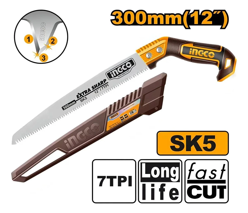 SERRUCHO DE PODA RECTO INDUSTRIAL 300 MM 12 P INGCO HPS3006 MARRON OSCURO - 5