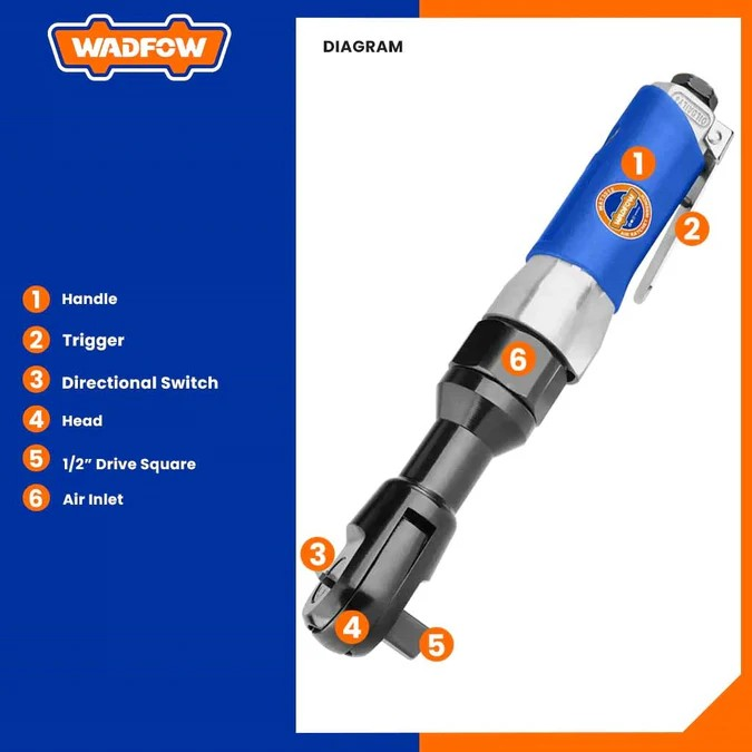LLAVE CHICHARRA NEUMATICA 1/2 PULGADAS WADFOW WAT3512 - 5