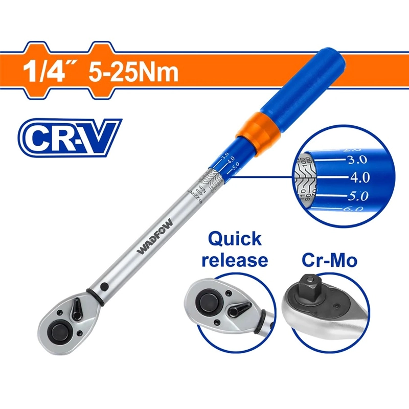 LLAVE DE TORQUE TORQUIMETRO 5-25NM 1/4 WADFOW AZUL - 11