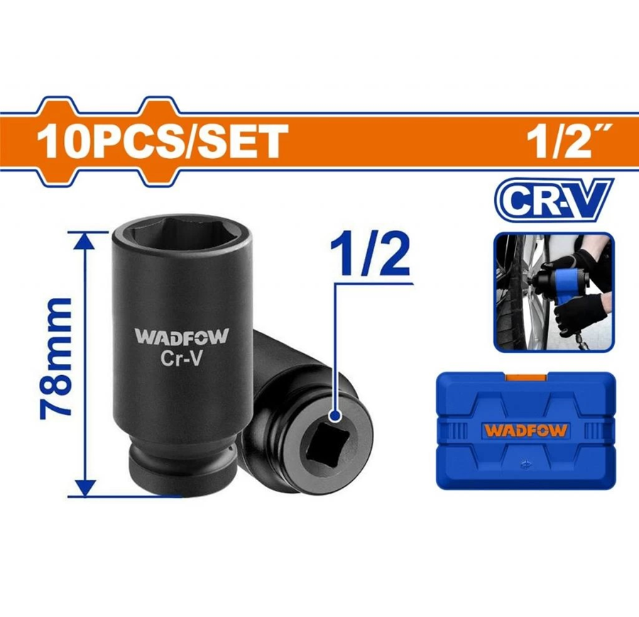 SET DADOS DE IMPACTO LARGOS 10 PZ 1/2 PULGADA WADFOW WMS2D02 - 1