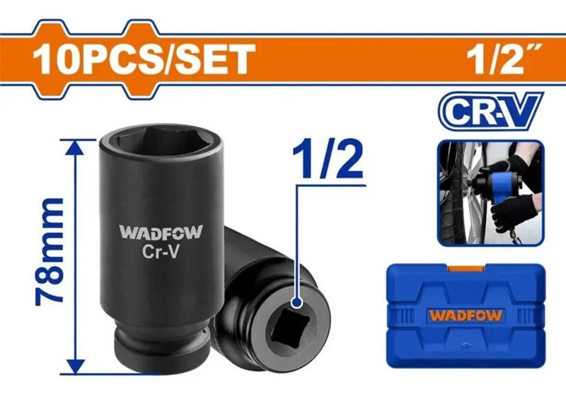 SET DADOS DE IMPACTO LARGOS 10 PZ 1/2 PULGADA WADFOW WMS2D02 NEGRO - 2