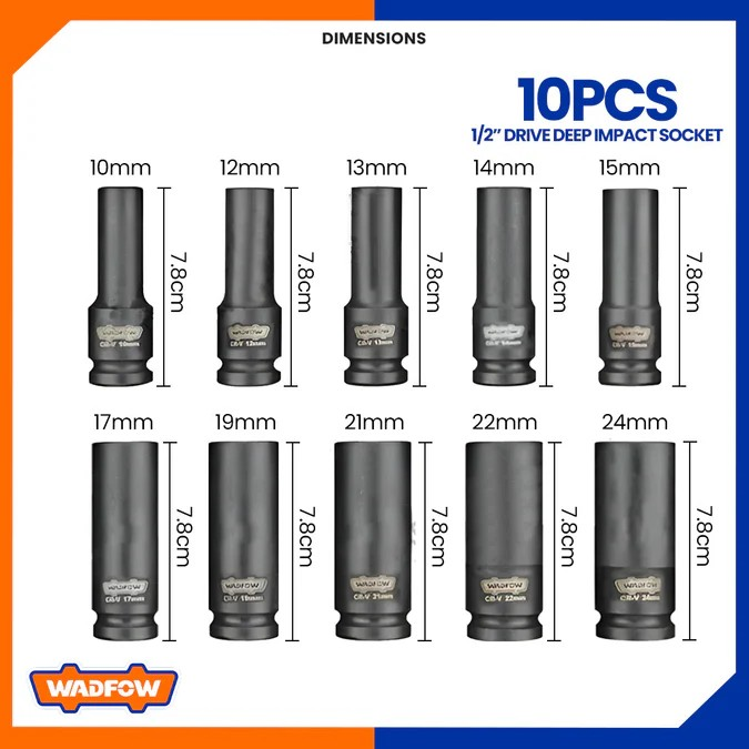SET DADOS DE IMPACTO LARGOS 10 PZ 1/2 PULGADA WADFOW WMS2D02 - 7