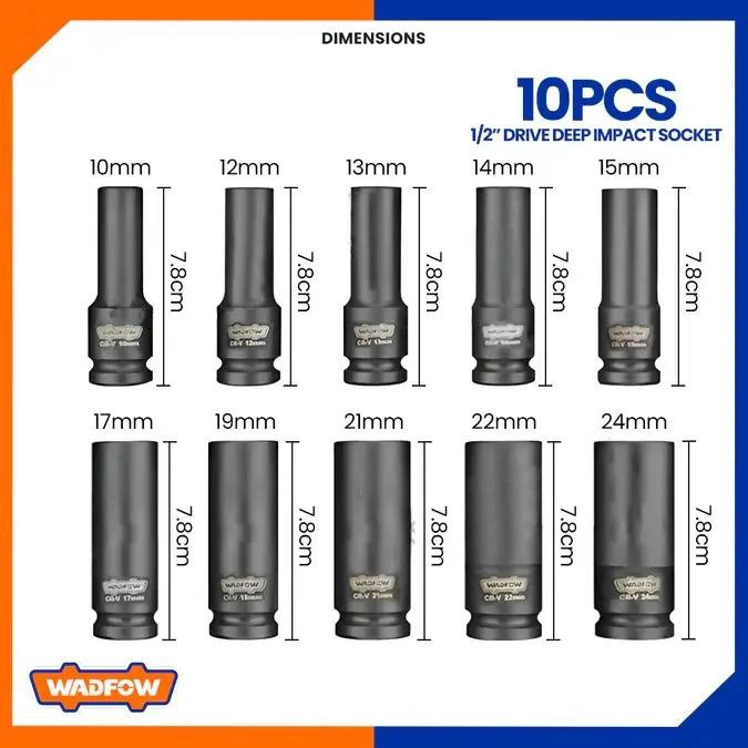 SET DADOS DE IMPACTO LARGOS 10 PZ 1/2 PULGADA WADFOW WMS2D02 NEGRO - 8