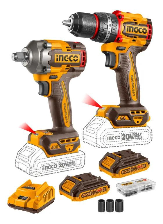 SET INGCO CKLI20275 ATORNILLADOR PERCUTOR Y LLAVE DE IMPACTO COLOR NARANJA CLARO 50HZ/60HZ - 1