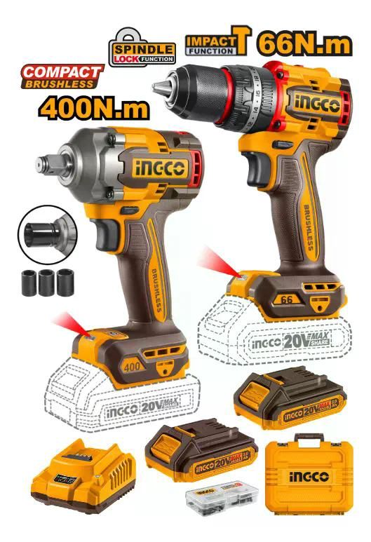 SET INGCO CKLI20275 ATORNILLADOR PERCUTOR Y LLAVE DE IMPACTO COLOR NARANJA CLARO 50HZ/60HZ - 2