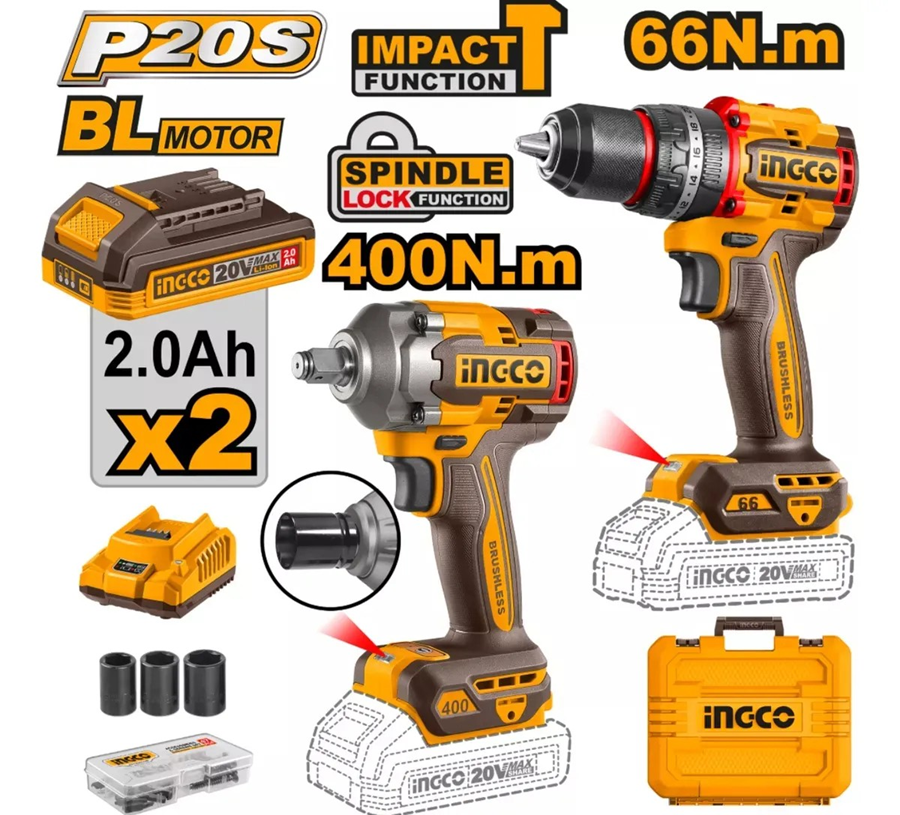 SET TALADRO PERCUTOR + LLAVE DE IMPACTO INGCO +ACC CKLI20275 - 4