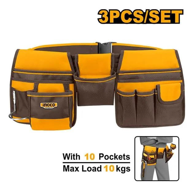 CINTURON PORTA HERRAMIENTAS 10 BOLSILLOS 10KG AJUSTABLE AMARILLO - 2