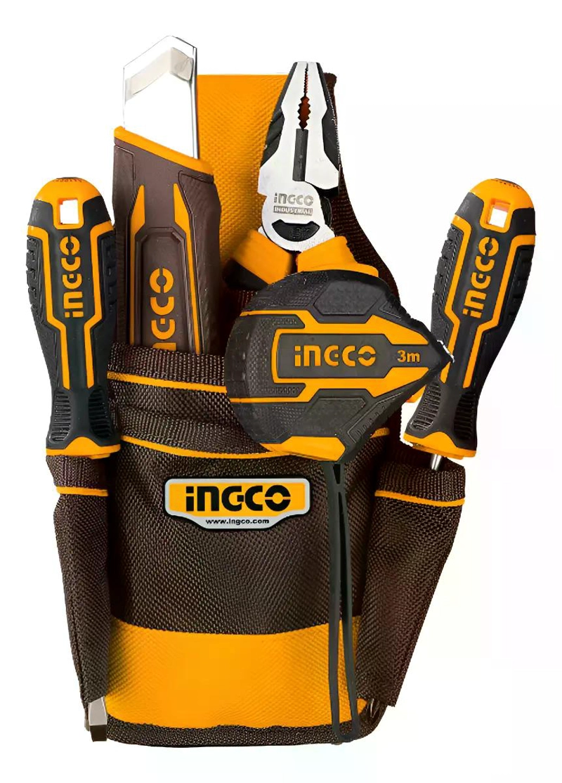 INGCO HTBP040128 BOLSA COLETO PORTA HERRAMIENTAS 5 BOLSILLOS PARA CINTURON CARGA 5KG AMARILLO - 1