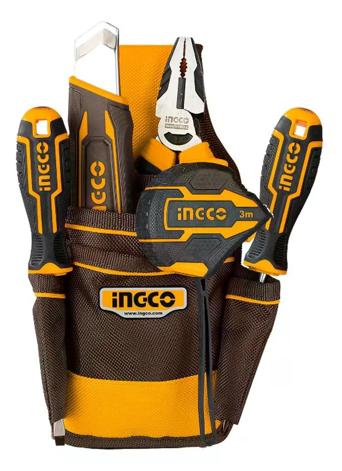 INGCO HTBP040128 BOLSA COLETO PORTA HERRAMIENTAS 5 BOLSILLOS PARA CINTURON CARGA 5KG AMARILLO - 7