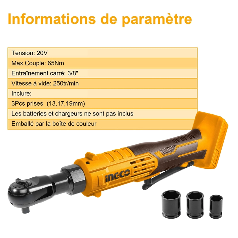LLAVE CRIQUET A BATERIA 20V P20S INGCO CON BATERIA CARGADOR AMARILLO - 4