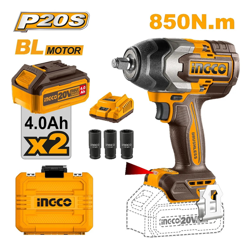 LLAVE PISTOLA IMPACTO INGCO BL 1/2 20V 850NM 2BAT CIWLI2085 - 1