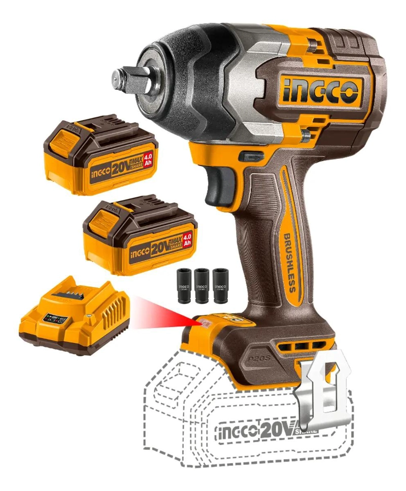 LLAVE PISTOLA IMPACTO INGCO BL 1/2 20V 850NM 2BAT CIWLI2085 - 2