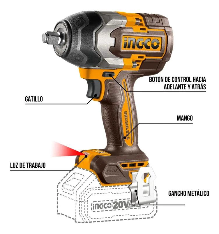 LLAVE PISTOLA IMPACTO INGCO BL 1/2 20V 850NM 2BAT CIWLI2085 - 3