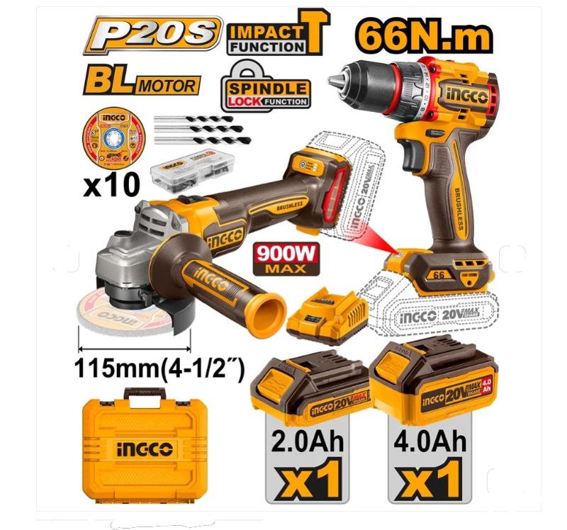 SET KIT TALADRO Y ESMERIL BL INALAMB 20V INGCO + 2 BAT + ACC CKLI20273 - 4