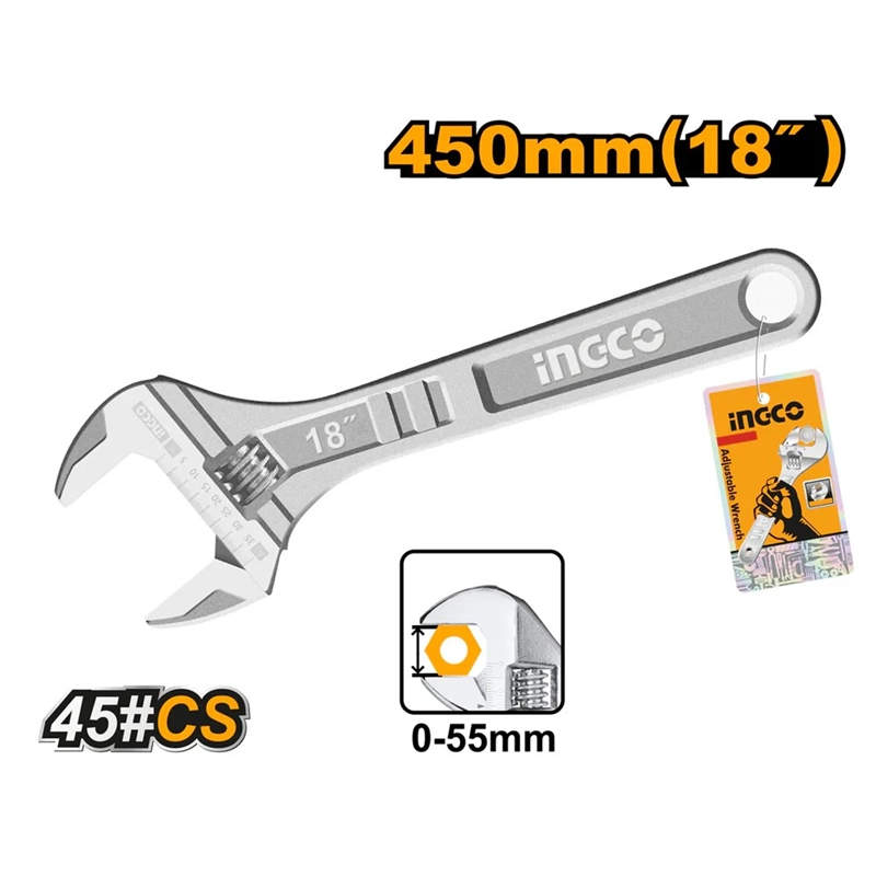 LLAVE FRANCESA AJUSTABLE 0-55MM 450MM/18  INGCO HADW131182 - 1