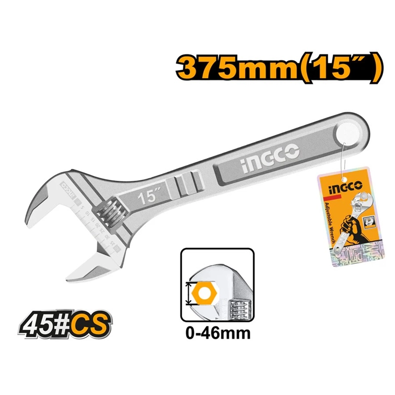 LLAVE FRANCESA AJUSTABLE 0-46MM 375MM/15   INGCO HADW131152 - 1
