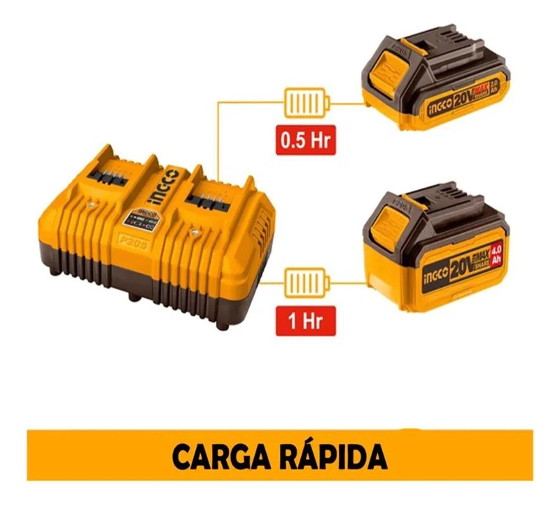 CARGADOR DOBLE DE BATERIAS RAPIDO 20V 2, 4, 5 AH INGCO - 2