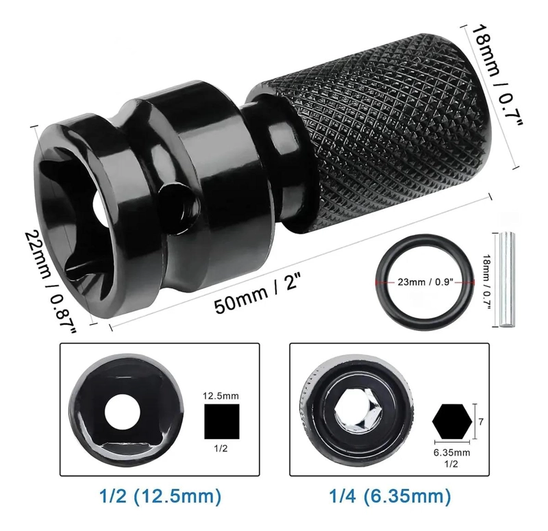 ADAPTADOR DE IMPACTO DE 1/2 PULGADA A PUNTA HEXAGONAL 1/4 NEGRO - 3