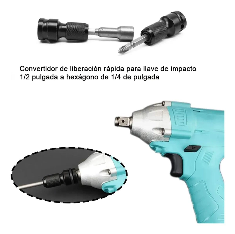 ADAPTADOR DE IMPACTO DE 1/2 PULGADA A PUNTA HEXAGONAL 1/4 NEGRO - 7