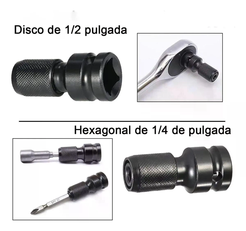 ADAPTADOR DE IMPACTO DE 1/2 PULGADA A PUNTA HEXAGONAL 1/4 NEGRO - 8