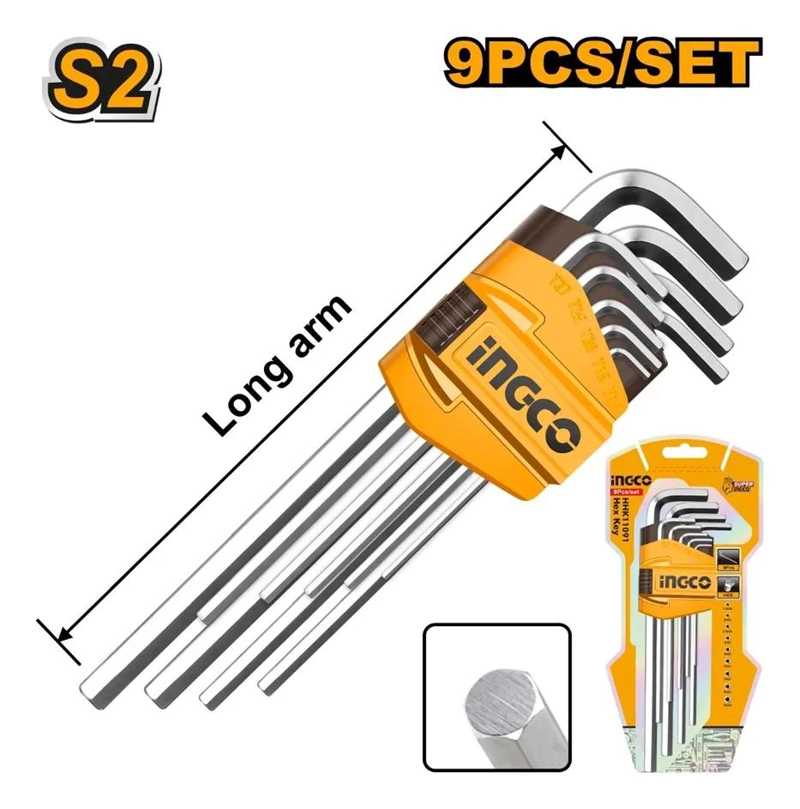 JUEGO 9 LLAVES ALLEN LARGA CROMO 1.5 - 10MM INGCO HHK11091 - 3