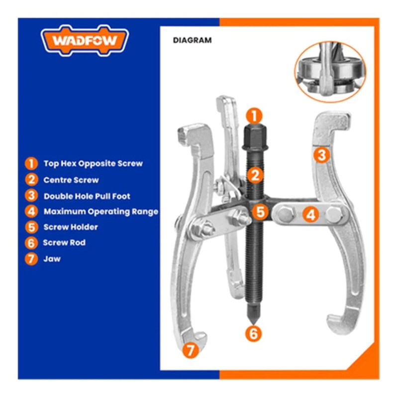 EXTRACTOR DE POLEA RODAMIENTO 3 PATAS 4 PULG WADFOW COJINETE - 6