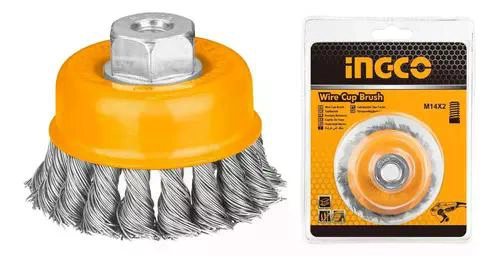 GRATA COPA DE METAL TRENZADO 100MM/4PULG INGCO WB21001 COLOR AMARILLO - 1