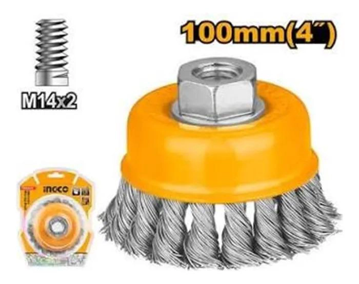 GRATA COPA DE METAL TRENZADO 100MM/4PULG INGCO WB21001 COLOR AMARILLO - 2