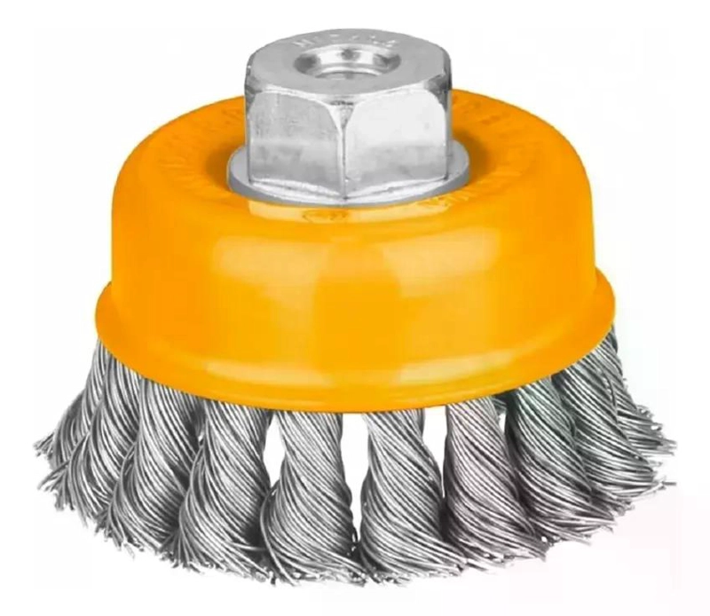 GRATA COPA DE METAL TRENZADO 100MM/4PULG INGCO WB21001 COLOR AMARILLO - 3