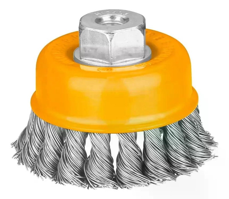 GRATA COPA DE METAL TRENZADO 100MM/4PULG INGCO WB21001 COLOR AMARILLO - 4