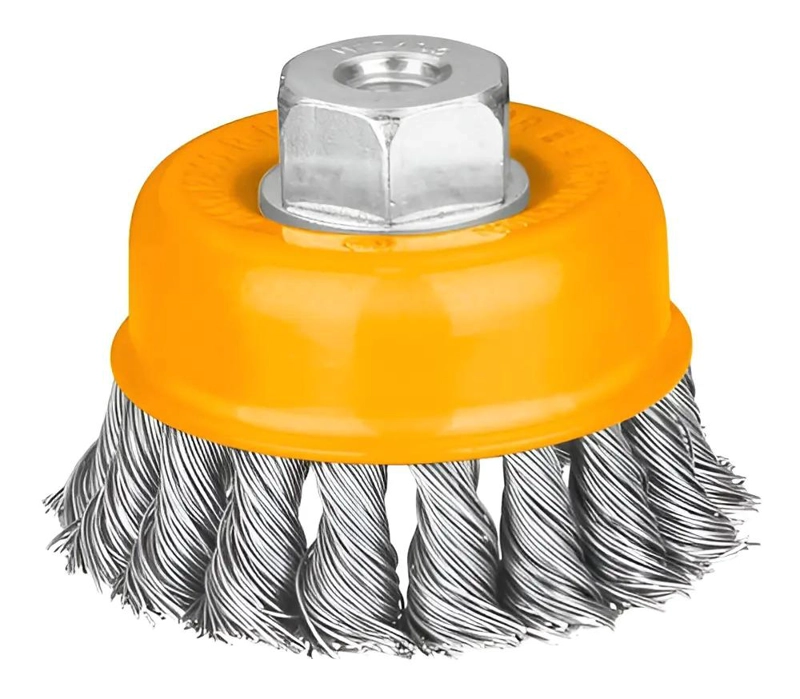 GRATA COPA DE METAL TRENZADO 100MM/4PULG INGCO WB21001 COLOR AMARILLO - 5