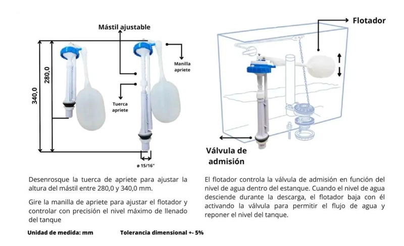 VALVULA CARGA WC ADMISION ESTANQUE 15/16 CON FLOTADOR TAUMM - 4
