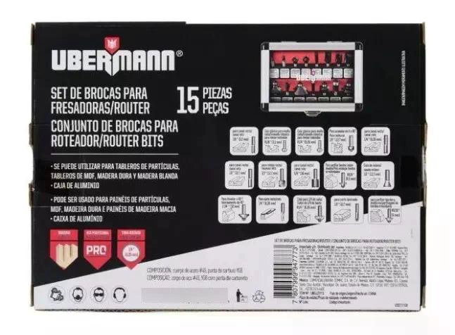 SET DE 15 FRESAS 1/4 UBERMANN PARA FRESADORA / ROUTER - 4